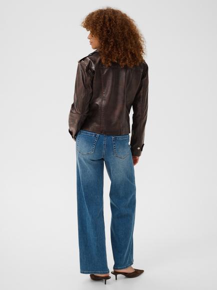 KAFFE Karusta Aviator Belted Leather Jacket, Rusty Black - view 2, Rusty Black