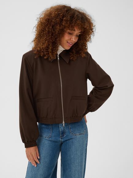 KAFFE Kasakura Modern Cropped Collared Bomber Jacket, Coffee Bean, Coffee Bean
