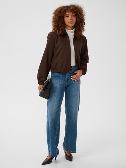 KAFFE Kasakura Modern Cropped Collared Bomber Jacket, Coffee Bean - view 2, Coffee Bean