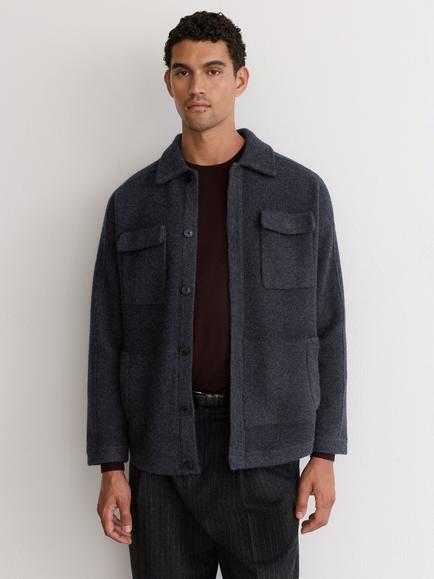 Reiss Lockwood Wool Collar Cardigan, Charcoal Grey, Charcoal Grey