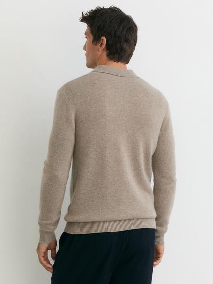 Reiss Daunton Cashmere Regular Fit Long Sleeve Polo Shirt, Taupe Melange - view 2, Taupe Melange