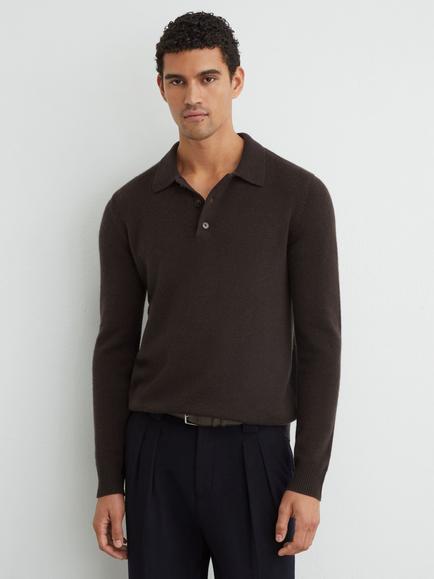 Reiss Daunton Cashmere Regular Fit Polo Shirt, Chocolate Brown, Chocolate Brown