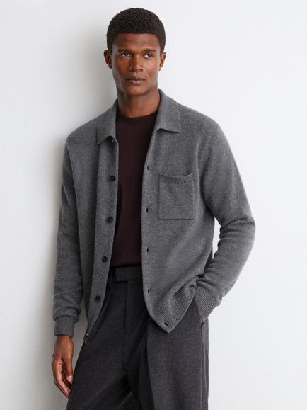 Reiss Saltash Cashmere Regular Fit Shirt, Mid Grey Melange, Mid Grey Melange