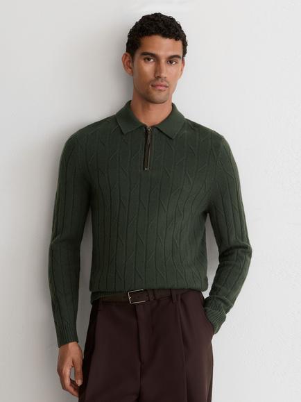 Reiss Barstow Zip-Knit Wool Jumper, Forest Green, Forest Green
