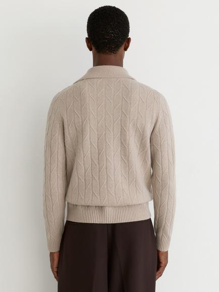 Reiss Littleton Wool Cable Knit Polo Jumper, Oatmeal - view 2, Oatmeal