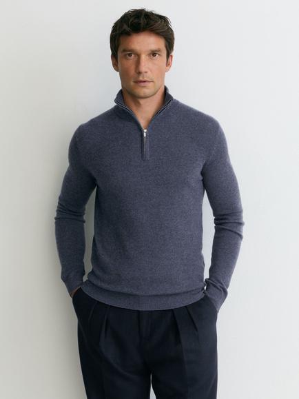 Reiss Royal Funnel Neck Cashmere Jumper, Blue Melange, Blue Melange