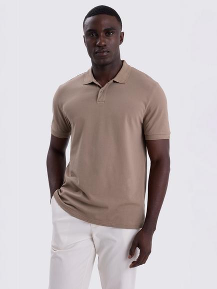 Moss Pique Short Sleeve Polo Shirt, Dark Taupe