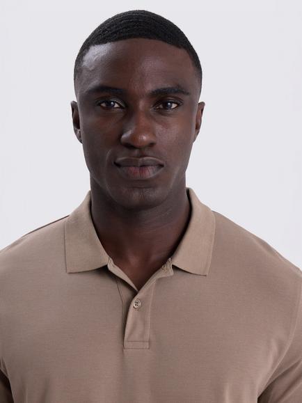 Moss Pique Short Sleeve Polo Shirt - view 2, Dark Taupe