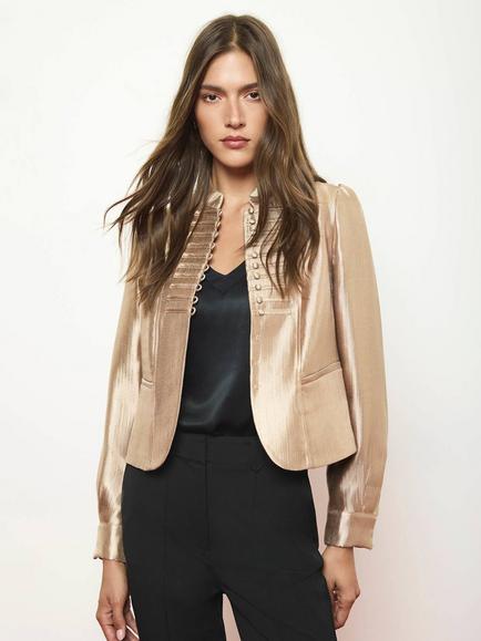 Mint Velvet Button-Up Short Jacket, Gold, Gold