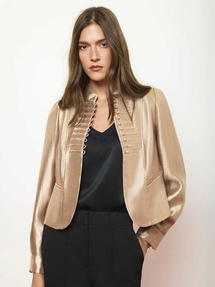 Mint Velvet Button-Up Short Jacket, Gold - view 2, Gold