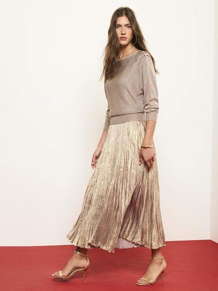Mint Velvet Crinkle Layered Midi Dress, Gold, Gold