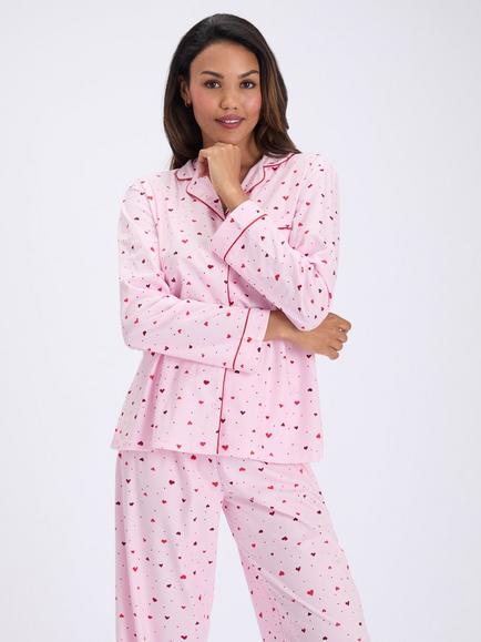 Boux Avenue Ditsy Heart Fleece Pyjama Set with Gift Bag, Pink, Pink