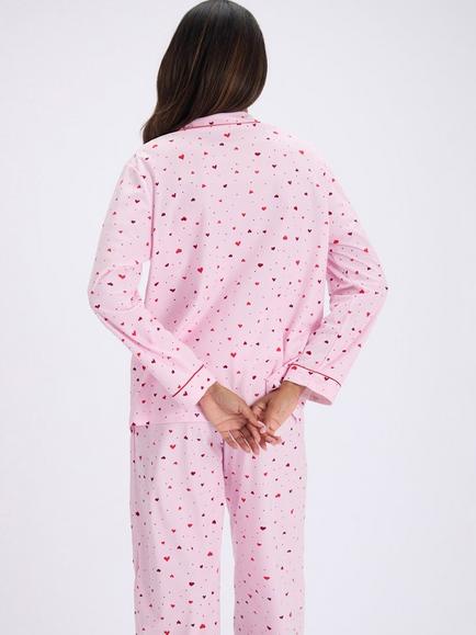Boux Avenue Ditsy Heart Fleece Pyjama Set with Gift Bag, Pink - view 2, Pink