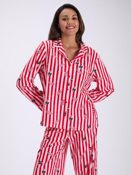 Boux Avenue Candy Cane Fleece Christmas Pyjama Set, Multi, Multi