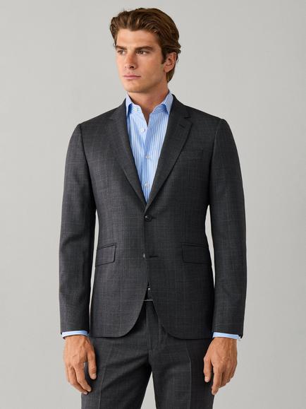 Hackett London Wool Prince of Wales Suit, Charcoal Grey, Charcoal Grey