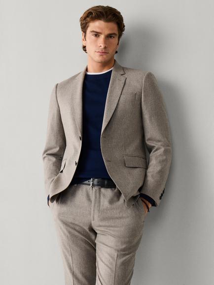 Hackett London Single Breasted Structured Wool Blazer, Taupe Beige