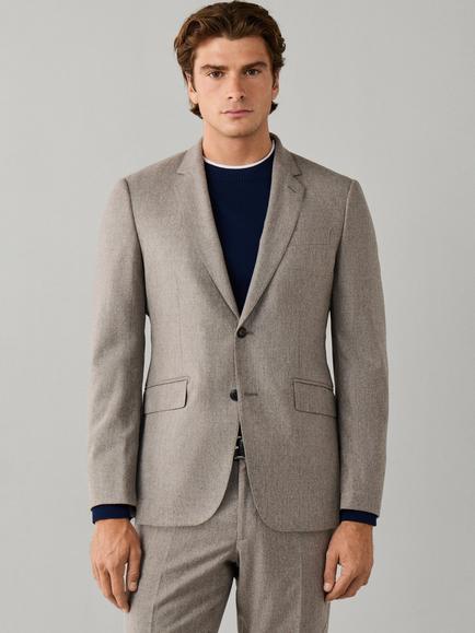 Hackett London Single Breasted Structured Wool Blazer - view 2, Taupe Beige