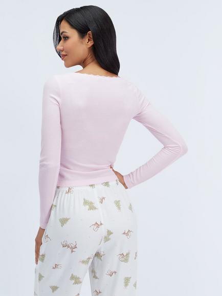 Boux Avenue Deer Woven Long Pyjama Set, Pink - view 2, Pink