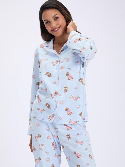 Boux Avenue Sausage Dog & Friends Fleece Pyjama Set, Blue, Blue