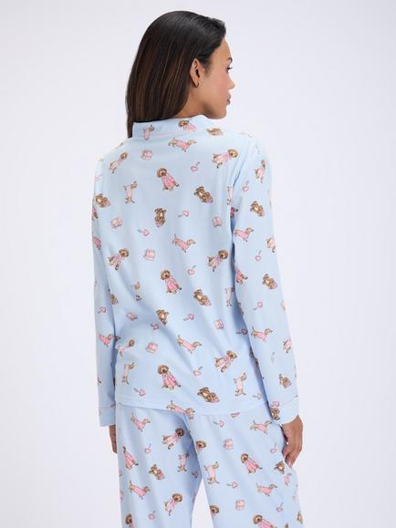 Boux Avenue Sausage Dog & Friends Fleece Pyjama Set, Blue - view 2, Blue