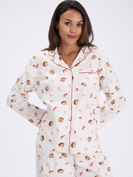 Boux Avenue Hedgehog Garden Fleece Pyjama Set, Cream, Cream