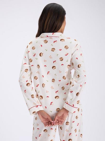 Boux Avenue Hedgehog Garden Fleece Pyjama Set, Cream - view 2, Cream