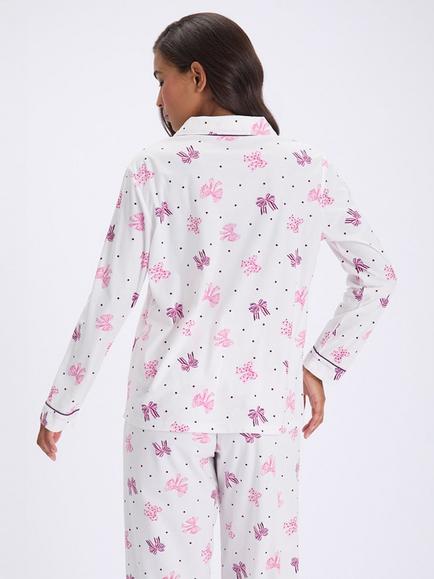 Boux Avenue Long Sleeve Multi Bows Fleece Pyjama Set with Gift Bag, Ivory - view 2, Ivory