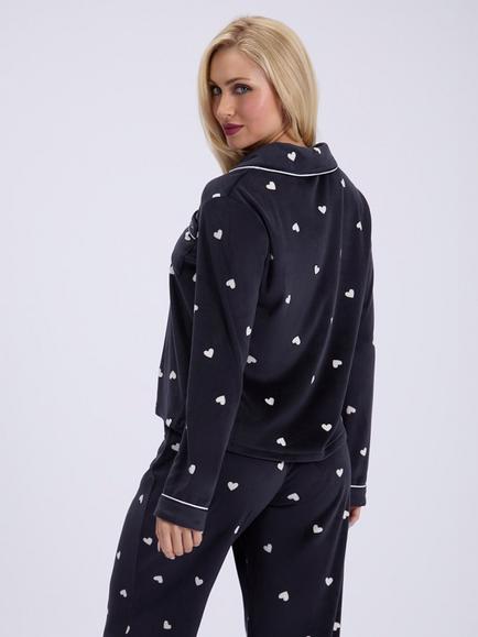 Boux Avenue Heart Velour Long Pyjama Set, Charcoal - view 2, Charcoal