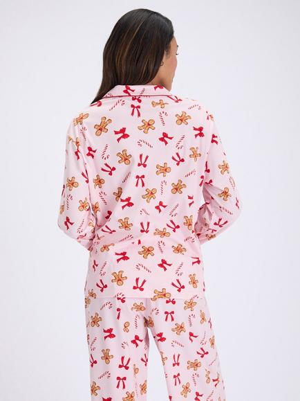 Boux Avenue Gingerbread and Candy Cane Fleece Pyjama Set, Pink - view 2, Pink