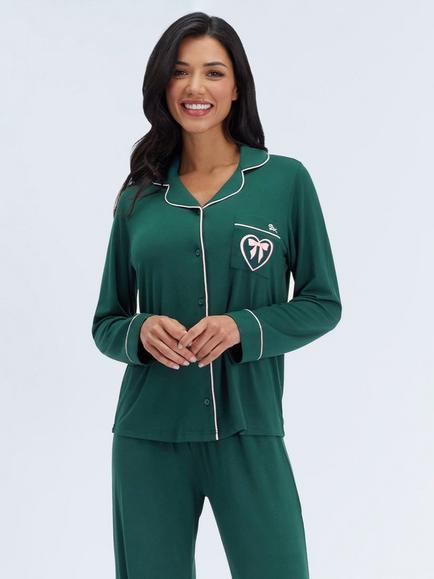 Boux Avenue Piping Modal Long Pyjama Set, Deep Green, Deep Green