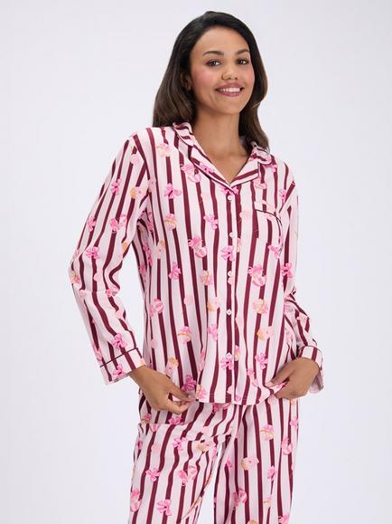 Boux Avenue Popcorn Club Fleece Pyjama Set, Burgundy, Burgundy