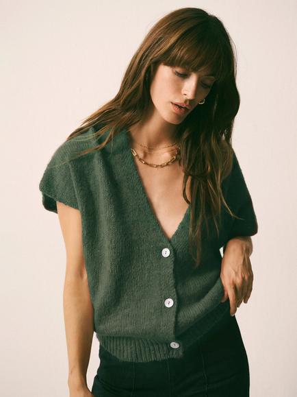 NRBY Vinni Knitted Alpaca Wool Blend Button Tank Top, Khaki