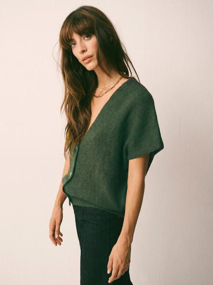 NRBY Vinni Knitted Alpaca Wool Blend Button Tank Top - view 2, Khaki