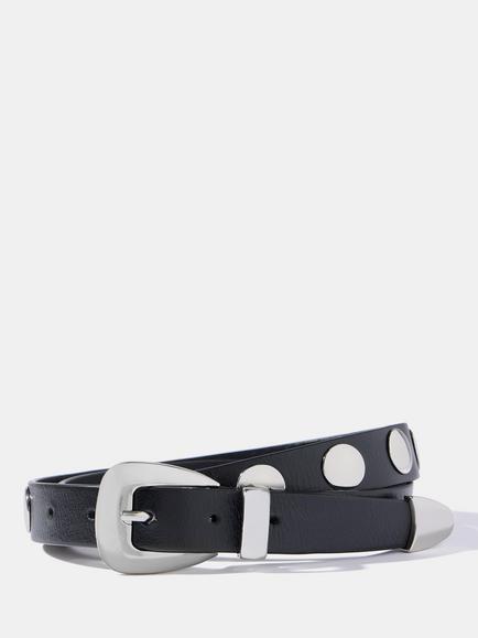 Mint Velvet Leather Studded Belt, Black, Black