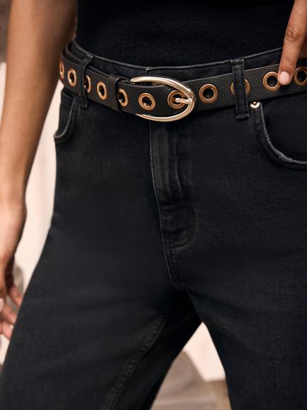 Mint Velvet Leather Studded Belt, Black - view 2, Black