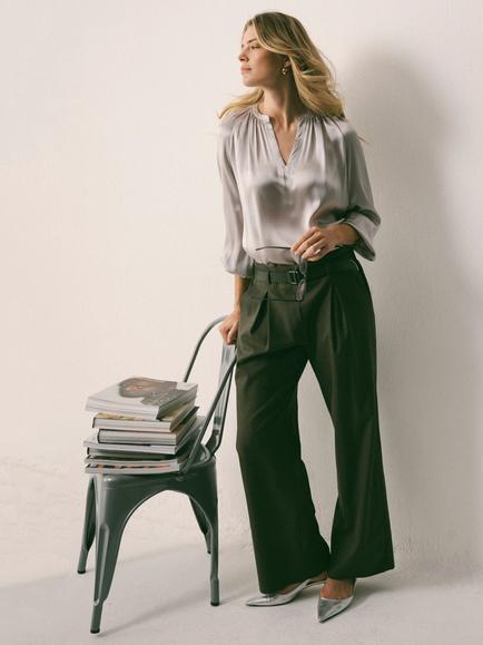 NRBY Luca Silk Satin Top - view 2, Pearl Grey