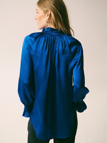 NRBY Larissa Silk Shirt, Lapis Blue - view 2, Lapis Blue