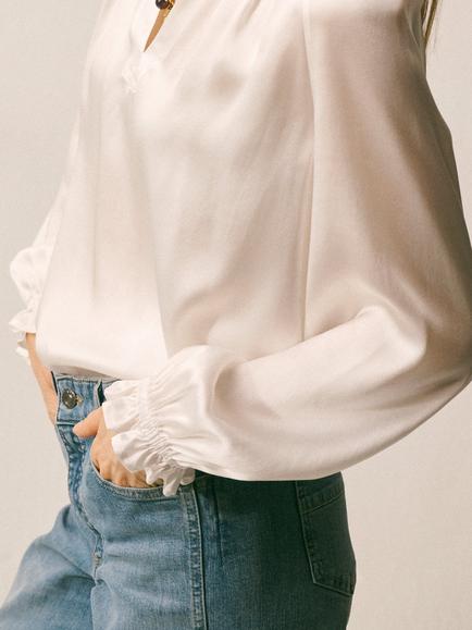 NRBY Nikki Silk Satin Shirt, Ivory - view 2, Ivory