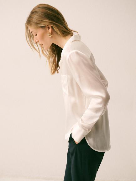 NRBY Yves Silk Satin Shirt, Ivory - view 2, Ivory