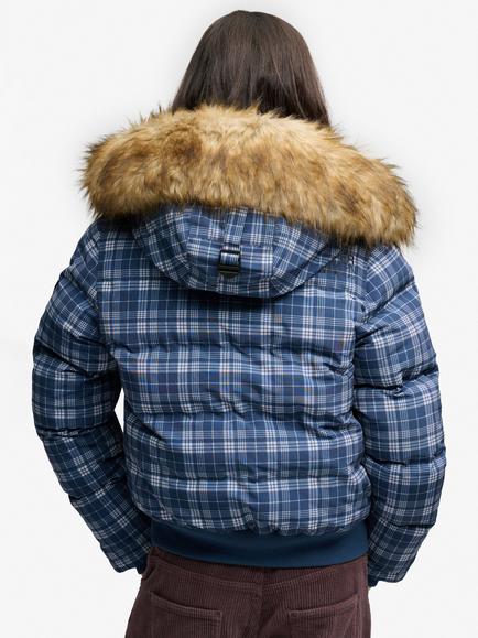 Superdry Everest Check Hooded Bomber Jacket, Navy/Pastel - view 2, Navy/Pastel
