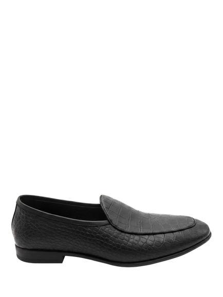 Jones Bootmaker Royce Leather Croc Embossed Loafers, Black