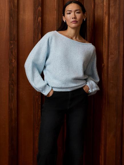 Mint Velvet Sequin Embellished Jumper, Blue, Blue