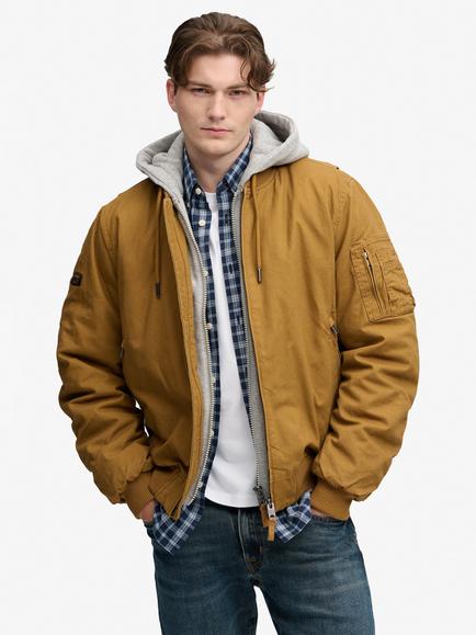Superdry Hooded Canvas Bomber Jacket, Tobacco Brown, Tobacco Brown
