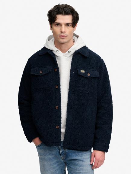 Superdry Retro Fleece Oversized Fit Overshirt, Deep Navy, Deep Navy