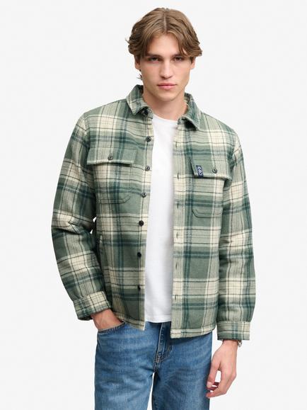 Superdry Borg Lined Miller Overshirt, Green Check, Green Check