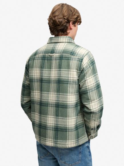 Superdry Borg Lined Miller Overshirt, Green Check - view 2, Green Check