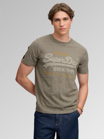 Superdry Vintage Logo Heritage Cotton Relaxed Fit Graphic T-Shirt, Olive Green Marl, Olive Green Marl