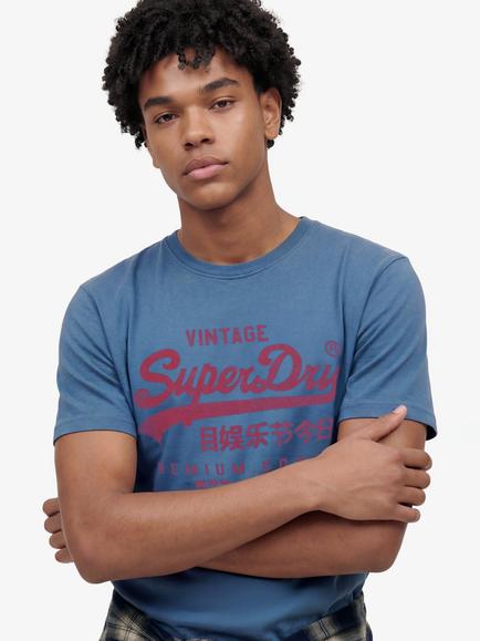 Superdry Cotton Graphic Logo Crew Neck T-Shirt, Wedgewood Blue, Wedgewood Blue