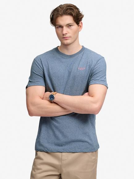 Superdry Essential Serif Logo Cotton Crew Neck T-Shirt, Bay Blue Marl/Pink