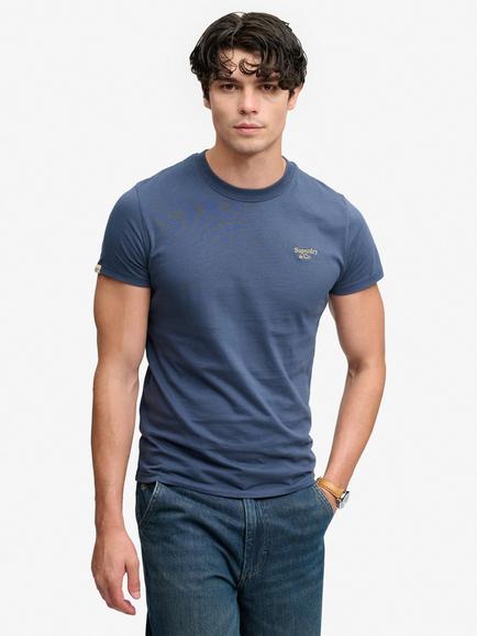 Superdry Cotton Crew Neck T-Shirt, Standard Navy/Yellow, Standard Navy/Yellow